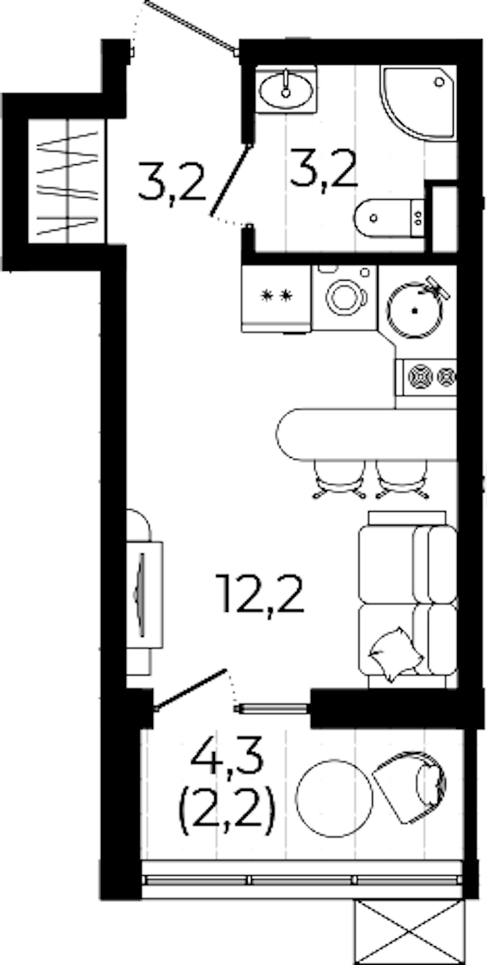 Квартира студия 20.8 м², 2/12 эт., ЖК «А101 Всеволожск»